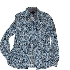 Tommy Hilfiger Women's Blue and White Button Down Shirt